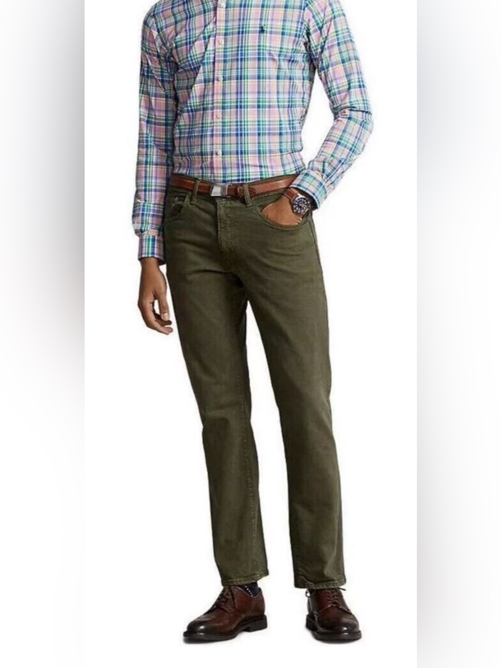 Polo Ralph Lauren Hampton Relaxed Straight Big and Tall Jeans Olive Jeans 46x32